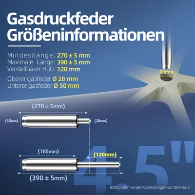 Produktbild von Gasfeder 272-388 mm, Gasdruckfeder 450 kg, für Bürostuhl, silber