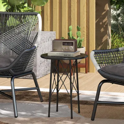 Produktbild von Gartentisch Stahl Blumenmuster, Bistrotisch Beistelltisch pulverbeschichtet, rund Schwarz | Ø 40 x H 50 cm | bis 30 kg | wetterfest