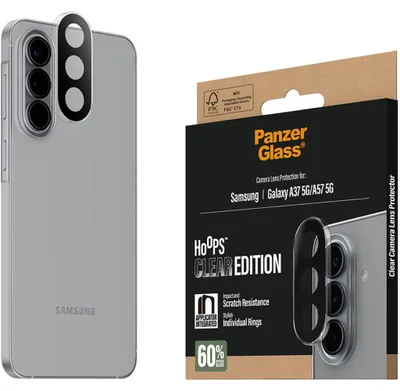Produktbild von PanzerGlass ® Hoops® Kameraschutz Transparent Samsung Galaxy A37 5G | A57 5G, Samsung, Samsung - Galaxy A37 5G, Samsung - Galaxy A57 5G, Trockene Anwendung, Kratzresistent, Schockresistent, Transparent, 1 Stück(e)