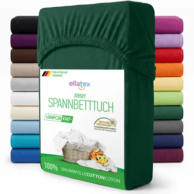 Produktbild von EllaTex Jersey Spannbettlaken 180x200–200x200 Baumwolle – weich, atmungsaktiv, Spannbetttuch mit Gummizug, in Farbe: Dunkelgrün
