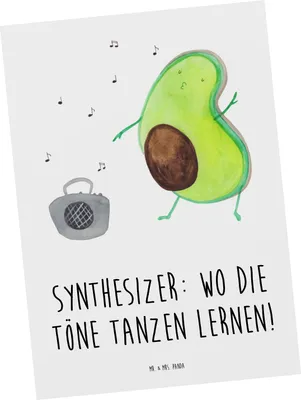 Produktbild von Mr. & Mrs. Panda Postkarte Synthesizer Tanz - Weiß - Geschenk, bildkarte, Töne, Grußkarte, Instrument, elektronisches Musikinstrument, Musik, Kreativität, Lernen, Musiker