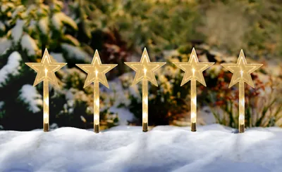 Produktbild von LED Gartenstecker Stern 24 cm - 5er Set - Deko Leuchtsäbe mit Timer