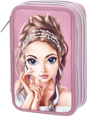Produktbild von Depesche 12522 TOPModel Glitter Queen - Gefüllte 3-Fach Federtasche mit Glitzersteinen auf der Front und verziertem Rücken, Federmäppchen mit Buntstiften, Lineal, Schere uvm.