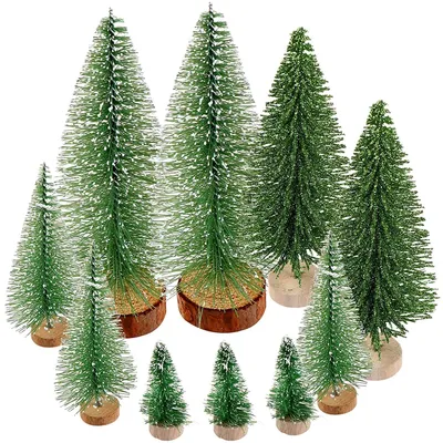 Productafbeelding van Kerstboompjes - Mini kunstkerstboom - 45 stuks - Sneeuweffect - 4,5 tot 12,5 cm