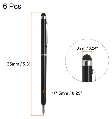 Produktbild von 6Stk Metall Stylus Stift Kugelschreiber 2 in 1 Universal Einziehbar Tinte Stift mit Stylus Spitzen fš¹r Alle Kapazitiven Touchscreen Ger?te Schwarz