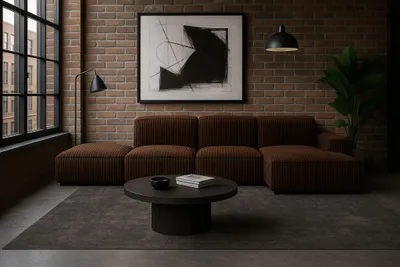 Produktbild von Kaiser Möbel Ecksofa Cursal L-Form, Stoff Poso, Braun + Hocker, Rechts