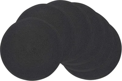 Productafbeelding van Set van 6 zwarte, ronde, geweven placemats - diameter 38 cm - katoenen tafelonderleggers - wasbaar en hittebestendig - antislip placemats voor de keukentafel