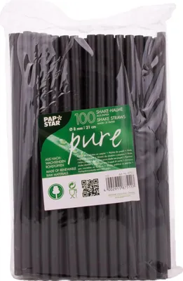 Produktbild von PAPSTAR Papier-Trinkhalm "pure" 210 mm schwarz 100 Stück