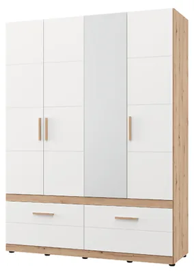 Produktbild von Sayul - Großer Kleiderschrank, 155x208h cm Mattweiß, 2 Schubladen