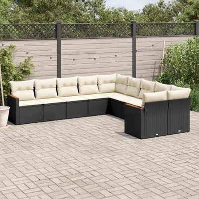 Produktbild von Design 10-tlg. Garten-Sofagarnitur mit Kissen Schwarz Poly Rattan, Gartenmöbel-Sets 2024 Neu