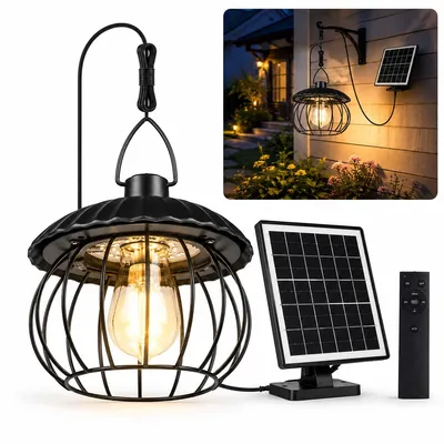 Produktbild von Solar-Hängeleuchte außen, 300 lm, dimmbar, 3/5/8-Stunden-Timer, 3000/6000 K, 3 m Kabel, für Gartenhaus, Terrasse und Hühnerstall