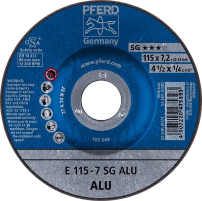 Immagine prodotto di 10x disco di rettifica Pferd N-Sg Alu 115x7,2Mm F.Alu. Foro a gomito 22,23 mm