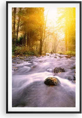 Produktbild von Gerahmtes Poster - Schwarzer Rahmen - Herbst Wald Berg Fluss - 61x91,5 cm - Wand Bild - Wanddeko - Wandbilder - Kunstposter - Wandposter - Bilderrahmen - Bilder - Kunstdruck - Wandbild P2BPA61x91-0504