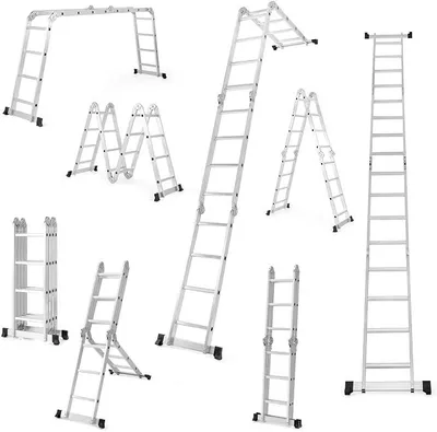 Imagen del producto de Escalera de aluminio 7 en 1, 4,6 metros. Escalera multifunción de aluminio con capacidad de carga de 150 kg. Escalera plegable con 4 escalones y 3 peldaños. Escalera plegable multifuncional para uso doméstico y exterior