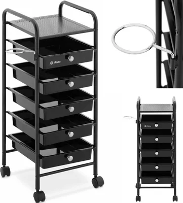 Produktbild von Friseurwagen mit Fönhalter, 5 Schubladen, Ablagefläche 330 x 320 mm