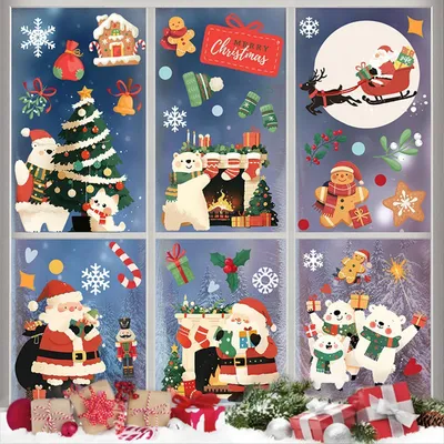 Image de Autocollants de Noël pour fenêtres, 143 pièces, 9 feuilles, PVC, double face, réutilisables, 20x30 cm