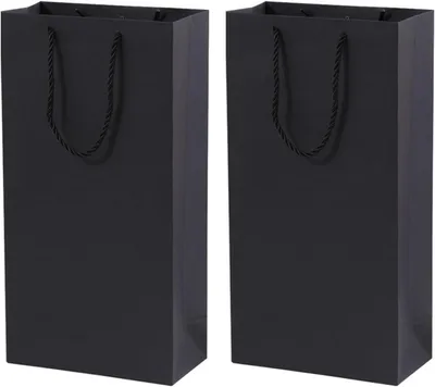 Produktbild von Weingeschenktüten 10 Stück, Kraftpapier schwarz, für Feiern, Doppelmayr, 18 cm x 9,5 cm x 35 cm