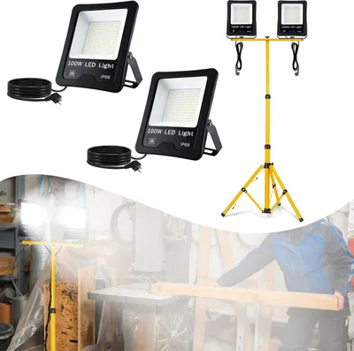 Obrázok produktu pre XINZI 2*100W LED reflektor studená biela so statívom - 8500LM reflektor, 3m kábel + zástrčka, nastaviteľné pracovné svetlo, pre garáž, dielňu, stavenisko