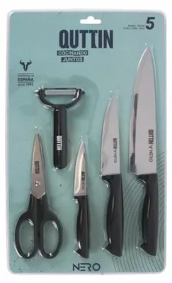 Produktbild von Messerset Küchenmesser Set - 5-teilig - Edelstahl - Antirutsch-Griff - Schwarz - Mit Schälmesser und Schere
