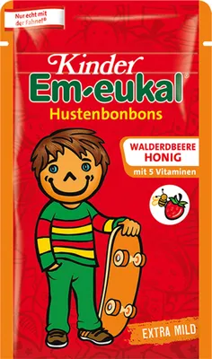 A package of children's cough drops featuring a cartoon boy with a skateboard.