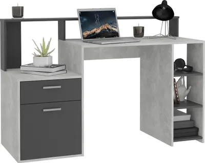 Produktbild von Schreibtisch >BOLTON< in Beton LA - Anthrazit - 138,5x91,6x53,5cm (BxHxT)