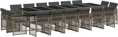 Produktbild von vidaXL 17-tlg. Garten-Essgruppe mit Kissen Grau Poly Rattan