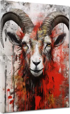 Produktbild von Abstrakt Ziege Red Splash Leinwandbild Wandbild Kunstdruck XL Wanddeko: 60x80x4cm