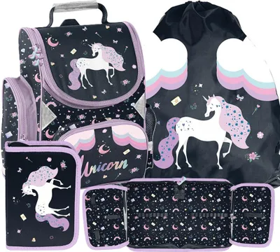Immagine prodotto di Set zaino a 3 pezzi "Unicorno" impermeabile per bambine – Set per scolari: zaino + astuccio + borsa da ginnastica