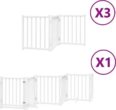 Zdjęcie produktu dla vidaXL 15-częściowa bramka dla psa z drzwiczkami składana biała 750 cm drewno topolowe
