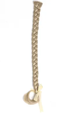 A single braided hair extension on a white background.