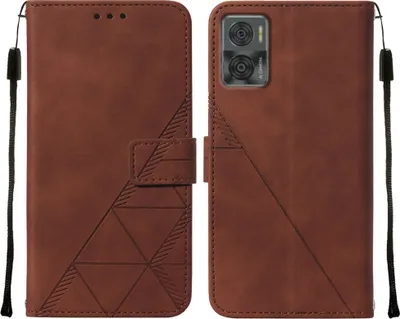 Produktbild von Moto E22i Hülle, Schlank Prägung Flip Leder Kartenfächer Schutzhülle mit Ständer für Motorola Moto E22i / Moto E22 Braun
