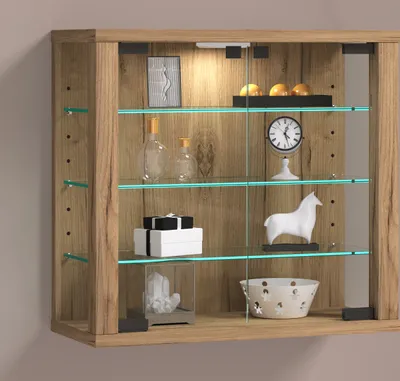 Produktbild von VCM Glasvitrine hängend | Vitrine Glas mit ESG-Sicherheitsglas | Maße: H. 40 x B. 43 x T. 18 cm | Hängevitrine Glas | Modern und platzsparend | Glas Vitrinenschrank - Vitrosa S