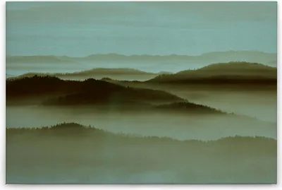 Produktbild von Leinwandbild Landschaft 60 x 90 cm - Wandbild Grün Blau Nebel - Keilrahmen Wohnzimmerdeko Wanddeko Wandgemälde