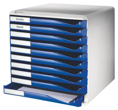 Produktbild von Leitz Formular-Set mit Schubladen, 10 Schublade(n), Kunststoff, Blau, Grau, 285 mm, 355 mm, 290 mm