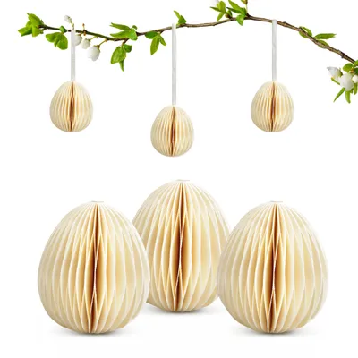 Image de Décorations de Pâques Œufs de Pâques à suspendre blancs Lot de 6 pendentifs décoratifs