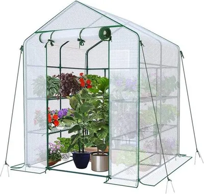 Produktbild von Famanu Foliengewächshaus mit 8 Regalen - Weiß, 143 x 143 x 195 cm