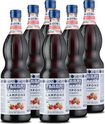 Produktbild von Food-United MIXYBAR-HIMBEERE-FABBRI Sirup 6x1L PET-Flasche - Sciroppo Di Lampone Italien - ohne Aroma- & Konservierungsmittel - geeignet für Frucht-Eis Sorbets Säfte Spirituosen Bier, Drinks mit und ohne Alkohol oder für Spritz-Skiwasser Aperitifs - Coc