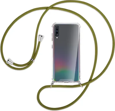 Produktbild von Handykette Backcover-Schutzhülle mit Band (Metall silberfarben) für Samsung Galaxy A70 - khaki