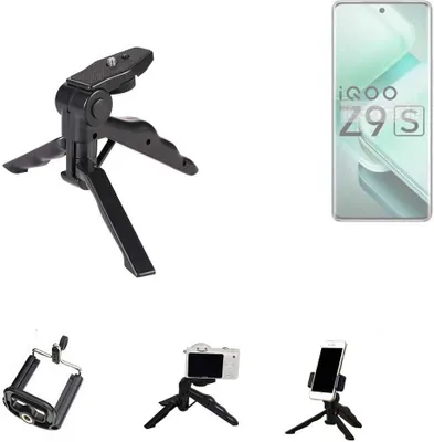 Produktbild von K-S-Trade Stativ Tisch-Ständer Dreibein Handy-Stativ Ständer kompatibel mit Vivo iQOO Z9s Mini-Stativ Smartphone Tripod Handy-Stativ aus Plastik