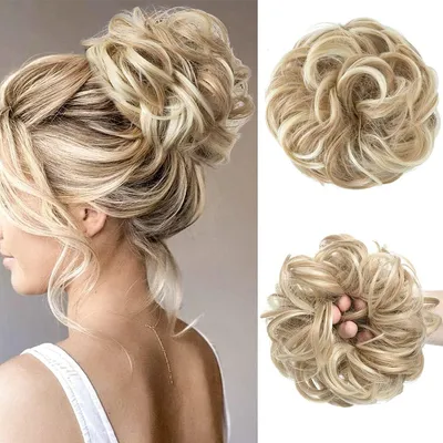 Produktbild von Großer Dutt Kunsthaar Haarteil Lockig Voluminös Haargummi Chignon Hellbraun Blond für Damen