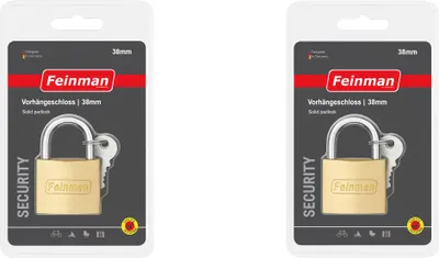 Produktbild von Feinman Vorhängeschloss 38 mm – stabiles Messing-Schloss mit 2 Schlüsseln 3 Stück