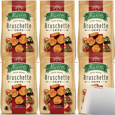 Produktbild von Maretti Bruschette Chips Tomato Olives & Oregano Brotchips 6er Pack (6x150g Packung) + usy Block