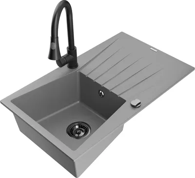 Produktbild von Mexen Cesar 1 Becken-Granitspüle mit Abtropffläche und Mischbatterie Elia, Grau - 6514-71-670101-70-B