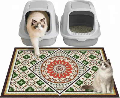 Immagine prodotto di Tappetino antiscivolo per lettiera per gatti, 75 x 60 cm, impermeabile, adatto a più gatti