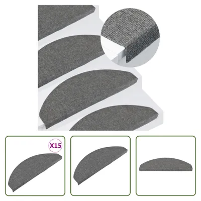 Image de The Living Store Tapis d'escalier Autoadhésif 15 pcs. 65x22,5x3,5 cm Gris