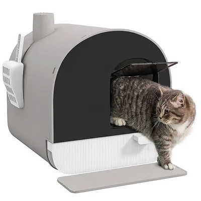 Produktbild von Katzentoilette Edelstahl Deckel Streuschaufel Grau Schwarz Kunststoff