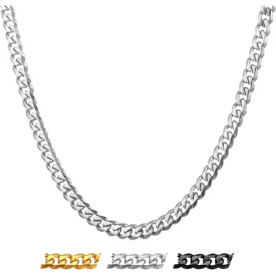 Produktbild von Panzerkette Edelstahl 18k vergoldet kubanische Gliederkette 3mm breit 55cm Silber