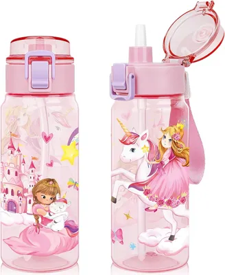 Produktbild von Kinder Trinkflasche 550 ml, auslaufsicher, mit Strohhalm, für Sport