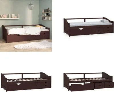 Produktbild von vidaXL Tagesbett 3 Sitzer Schubladen Dunkelbraun Kiefernholz 90x200 cm - Tagesbett - Tagesbetten - Holz-Tagesbett - Holz-Tagesbetten