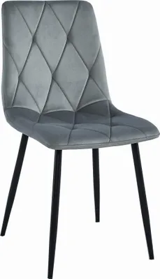 Obrázok produktu pre BOSA strieborno-sivá zamatová čalúnená stolička, kovové nohy, rozmery 44x89x40 cm, do obývačky, jedálne, nosnosť do 110 kg